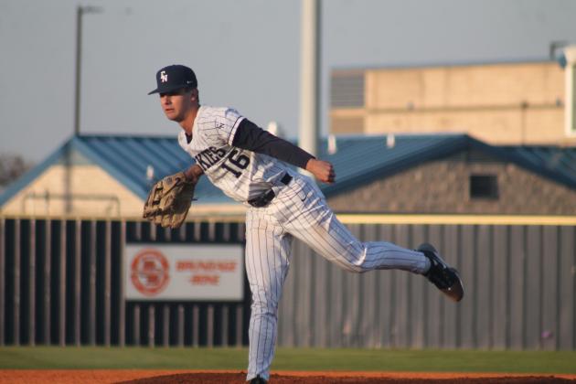 Edmond North pitcher Isaac Worden throws against Norman on Monday, March 11. Photo taken by George McCormick.