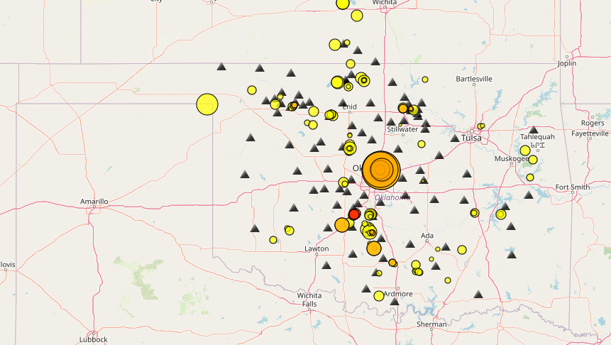 Oklahoma Earthquakes over last 30 days on 1.16.2024
