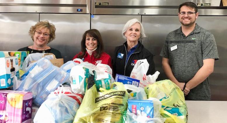 Members of DAR Cordelia Steen Chapter in Edmond conducted a donation drive for the Hope Center in Edmond. Delivered on January 15, 2021, the chapter collected more than $500 worth of items for women and infants in need. Pictured left to right: Hope Center Director Chis Sperry; Cordelia Steen Chapter Vice Regent Tammy Ross; Chapter Regent Andrea Aven; Hope Center Warehouse Manager Kyle Barley. 