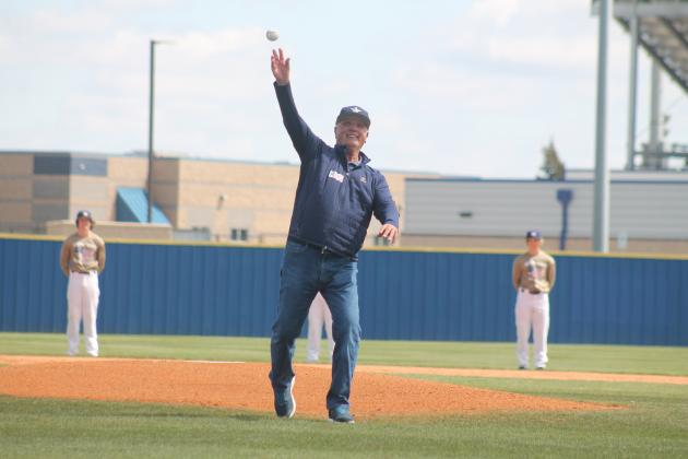 JP Davis, Ryan's father, throws out the first pitch