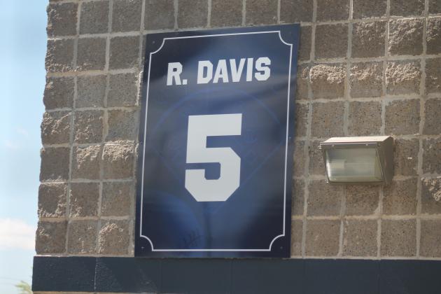 Ryan Davis' number on display outside the press box