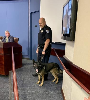 City Council recognizes the retirement of K-9 officer Jager during tonight’s meeting.